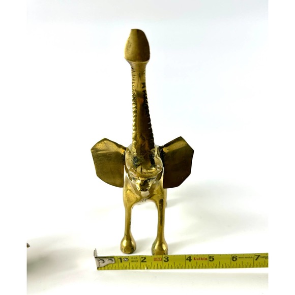 Vintage Solid Brass Elephant Statues Figurines Adult And Baby Trunk Up Good Luck - Picture 8 of 15